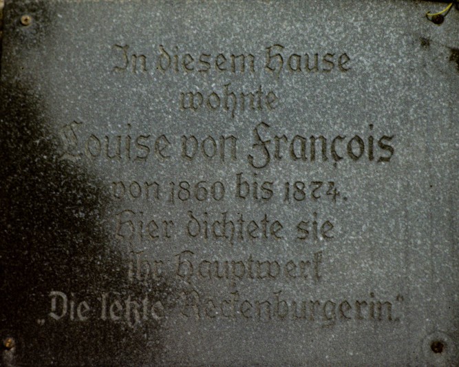 Sterbehaus von Luise v. Francois - Texttafel (1986)