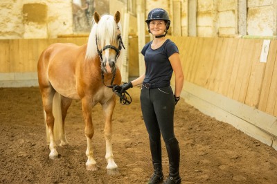 Peter Reich und Dr. Hans-Jörg Zöllner sehen beim Training der Haflinger zu