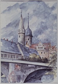Dom und Schloss - Blick von der Saale  - gemalt von Ködel (1981)